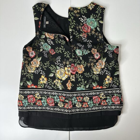 Rose & Olive Sleeveless Top Sz L Black Floral Chiffon Bloomcore Office Career - Picture 10 of 13